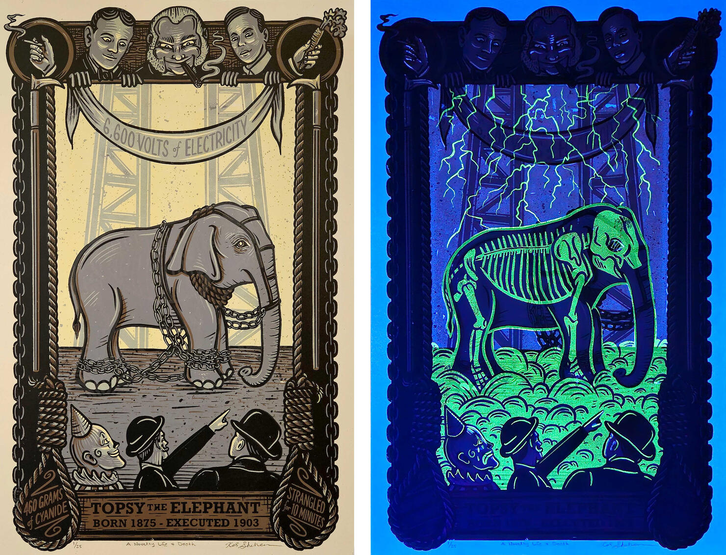 Topsy: A Novelty Life and Death, 2025, screenprint with glow-in-the-dark ink