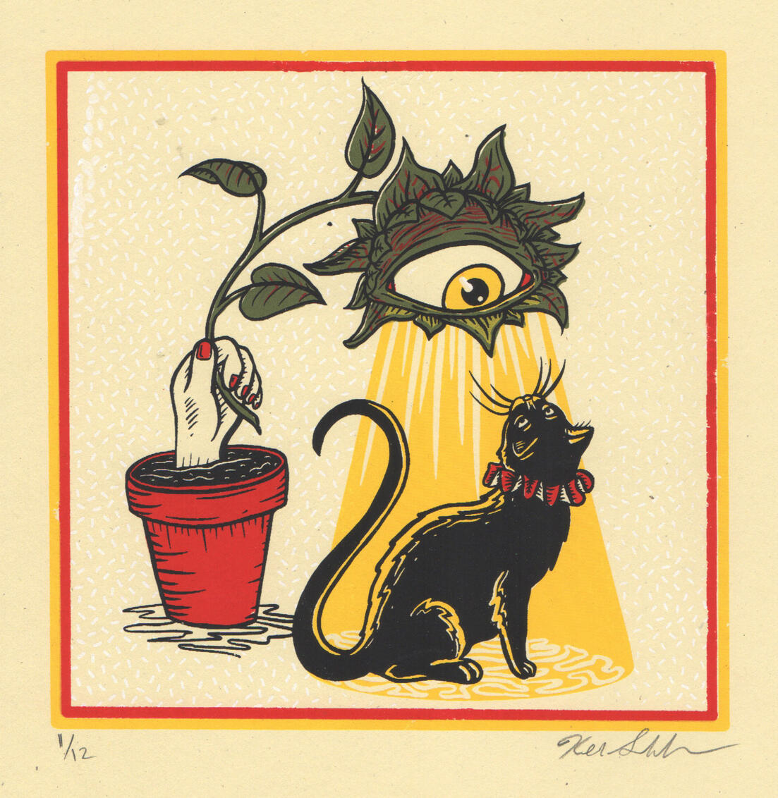 Cat Lamp Plant, 2020, screenprint
