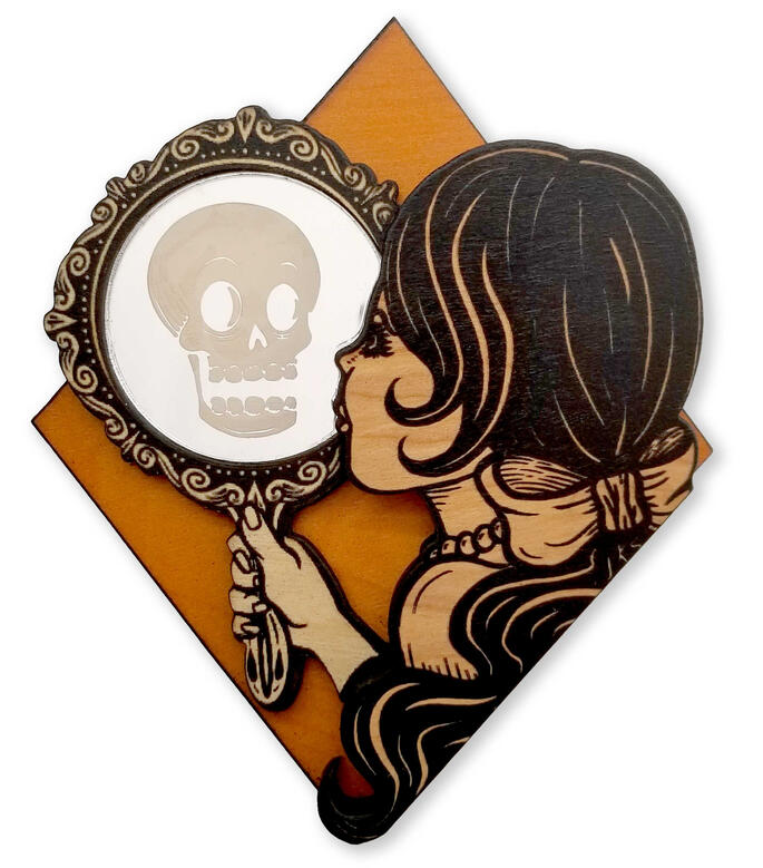 "Mirror Girl" as a wall piece made with wood and mirror acrylic