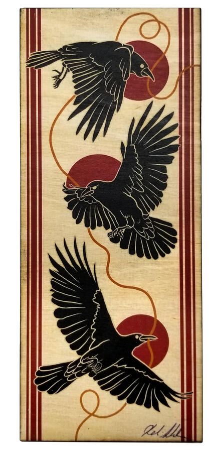"3 Crows" wood plaque