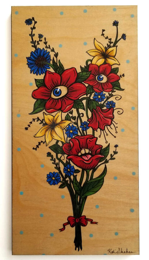 "Flower Face" wood plaque