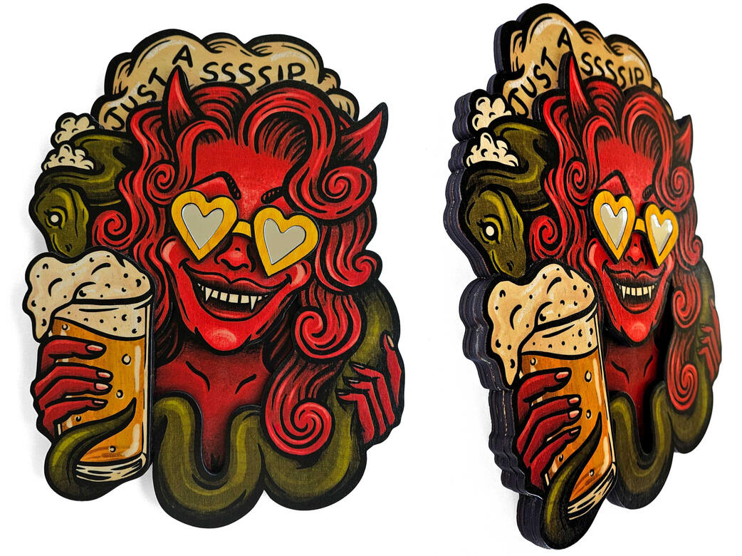 "Just a Sip" design as a mirror with wood &amp; acrylic